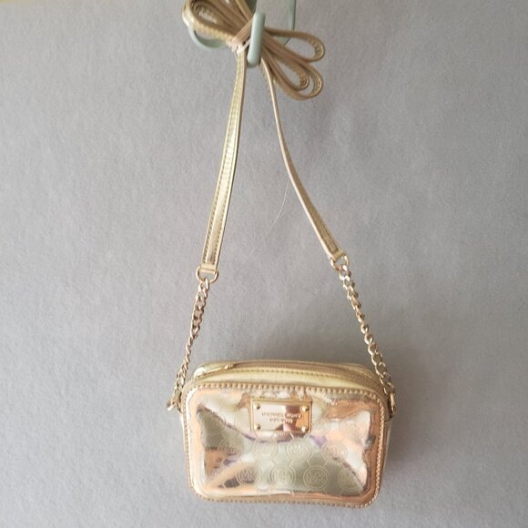 Michael Kors Handbags - Michael Kors Gold Metallic Crossbody Bag MK Signature Logo Gold Chain Strap